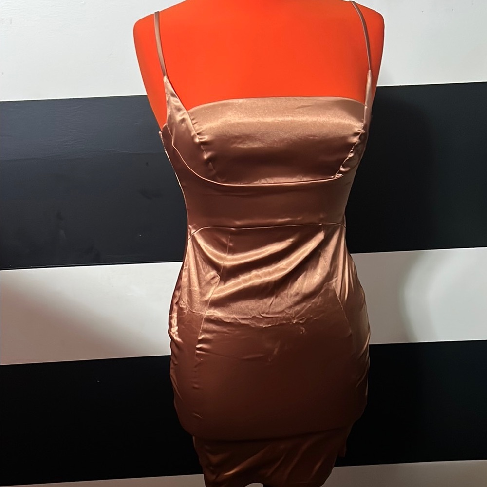 Satin Copper Slip Dress with Spaghetti Straps